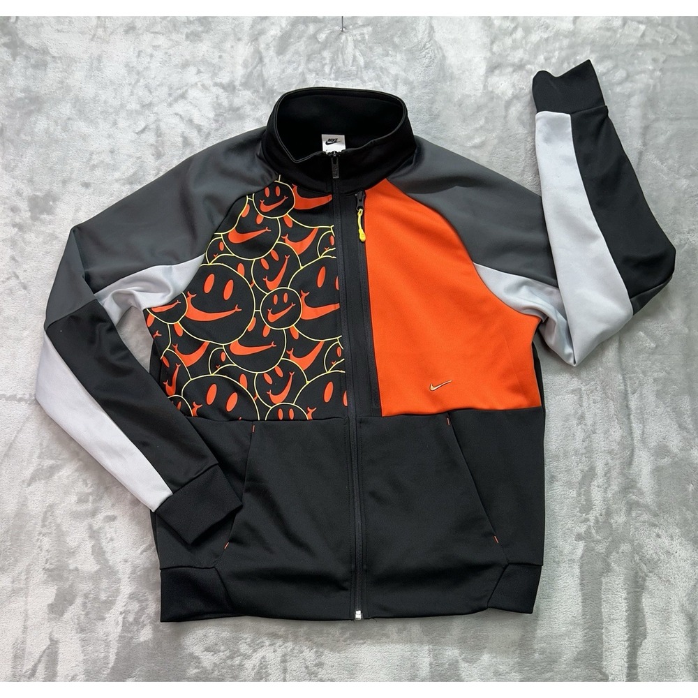 Nike Track Jacket Mens L Black Gray Orange Have A Nike Day Smiley Full Zip Hoops